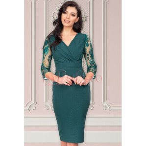 Rochie MBG eleganta verde cu maneci brodate