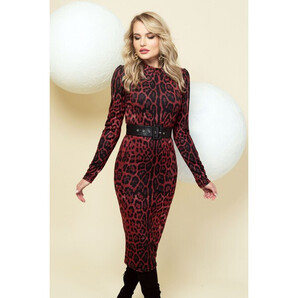 Rochie Pretty Girl cambrata bordo cu imprimeu leopard