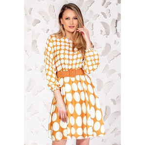 Rochie Pretty Girl de zi caramizie cu print buline si curea in talie