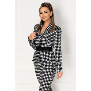 Sacou Pretty Girl office cu imprimeu pepit pepit si curea neagra in talie