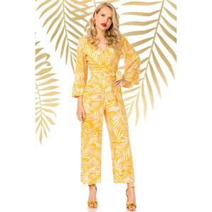 Salopeta Pretty Girl galbena lejera cu imprimeu tropical