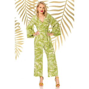 Salopeta Pretty Girl verde lejera cu imprimeu tropical