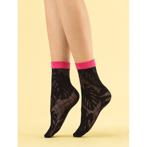 Sosete lycra cu model si manseta roz Fiore Pink Monstera 30 den
