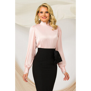 Bluza dama eleganta Pretty Girl rose satinata cu dantela fina la gat si mansete