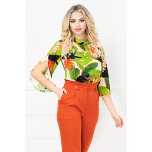 Bluza InPuff cu imprimeu tropical multicolor si maneci crapate