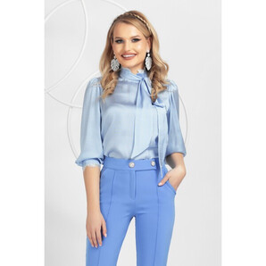 Bluza Pretty Girl bleu cu esarfa detasabila si imprimeu pied du coq
