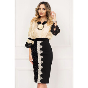 Bluza tip ie Venezia aurie din organza gofrata cu accesoriu tip floare
