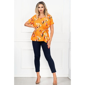 Compleu dama de vara lejer cu bluza orange si print lalele By InPuff