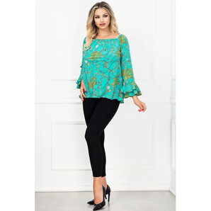 Compleu dama Eliza turquoise cu volane la maneci si print lanturi By InPuff