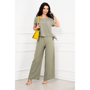 Compleu elegant Elena vernil cu pantaloni evazati si bluza cu nod By InPuff