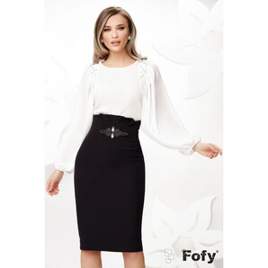 Fusta Fofy office neagra cu accesoriu pretios si pliuri in talie