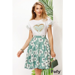 Fusta midi Fofy mint in clos cu buzunare laterale si print floral