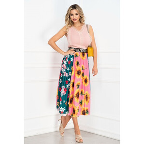 Fusta plisata biolora cu imprimeu flori colorate