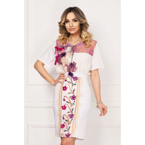 Fusta Venezia conica alba cu flori brodate si dantela aplicata