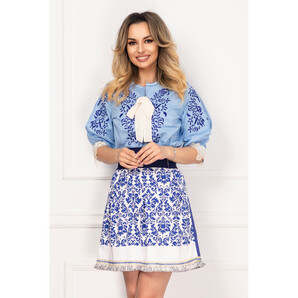 Fusta Venezia mini in clos cu print floral si franjuri