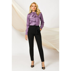 Pantaloni negri dama office Pretty Girl cu talie inalta si funda satinata