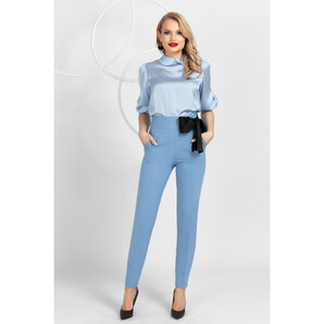 Pantaloni Pretty Girl bleu conici cu funda neagra satinata