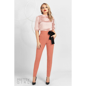 Pantaloni Pretty Girl somon conici cu funda neagra satinata