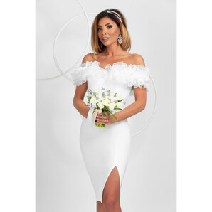 Rochie de cununie ivoire Pretty Girl cu umeri goi si volane