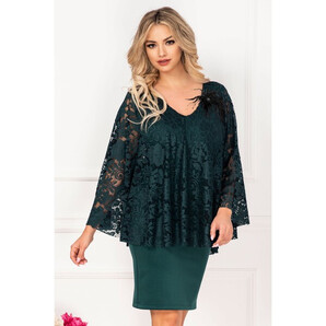 Rochie de ocazie Gina verde cu dantela si accesoriu cu fulgi by InPuff