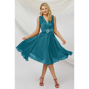 Rochie de ocazie in clos eleganta Pretty Girl turquoise petrecuta din voal