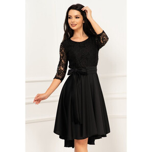 Rochie de ocazie neagra Paloma asimetrica cu dantela in partea de sus