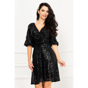 Rochie de seara eleganta neagra in clos InPuff cu paiete si maneca gogosar