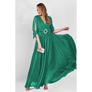 Rochie de seara lunga Pretty Girl eleganta verde cu cordon tip funda