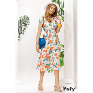 Rochie de vara vaporoasa Fofy stil camasa cu imprimeu floral tropical