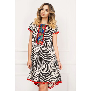 Rochie de zi Effect cu imprimeu zebra cu broderie si ciucuri