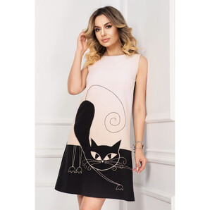 Rochie de zi Effect nude lejera cu imprimeu Black Cat