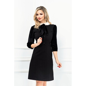 Rochie de zi neagra cu guler alb si maneci din catifea