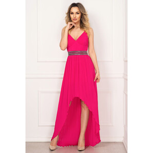 Rochie eleganta de seara Xara fucsia asimetrica plisata