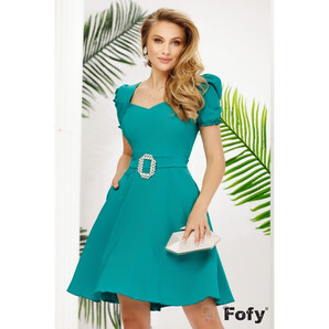 Rochie eleganta Fofy verde in clos cu catarama din cristale