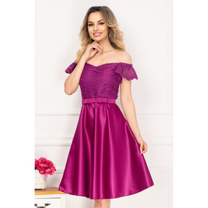 Rochie eleganta InPuff de ocazie magenta cu broderie aplicata si funda