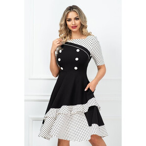 Rochie eleganta InPuff de zi neagra in clos cu insertii cu buline