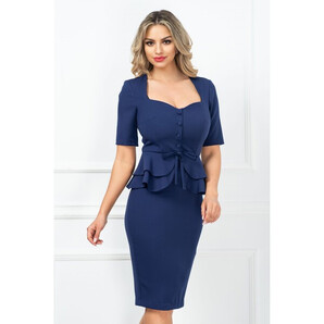 Rochie eleganta InPuff office bleumarin conica cu peplum