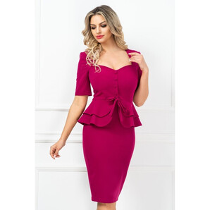 Rochie eleganta InPuff office fucsia conica cu peplum