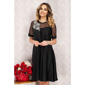 Rochie eleganta lejera Malina neagra cu floare brodata aplicata