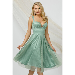 Rochie eleganta mint din tulle Pretty Girl cu buline si bust tip corset