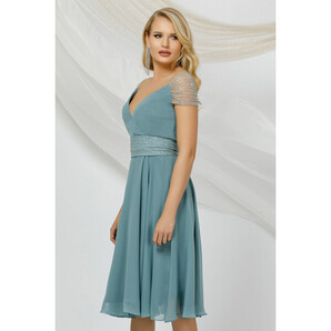 Rochie eleganta Pretty Girl mint din voal cu detalii din tulle si paiete