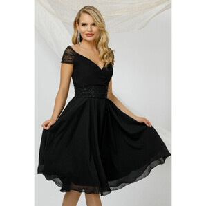 Rochie eleganta Pretty Girl neagra din voal cu detalii din tulle si paiete