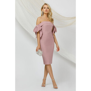 Rochie eleganta Pretty Girl rose cu umerii goi si funde maxi