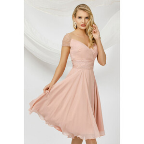 Rochie eleganta Pretty Girl rose din voal cu detalii din tulle si paiete