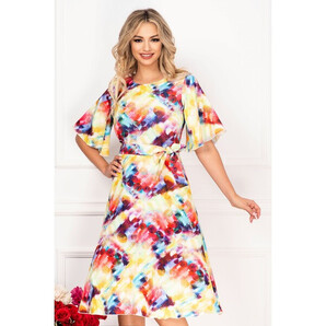 Rochie in clos Molly cu imprimeu multicolor si maneci evazate by InPuff