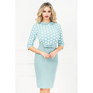 Rochie InPuff conica de zi turquoise cu buline si funda detasabila