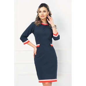 Rochie InPuff conica office bleumarin cu benzi in contrast