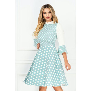 Rochie InPuff de zi delicata turquoise cu buline si maneci tip clopot