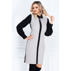 Rochie InPuff eleganta cu imprimeu buline discrete si brosa detasabila