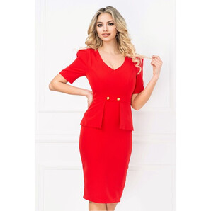 Rochie InPuff office conica rosie cu peplum in talie si nasturi aurii